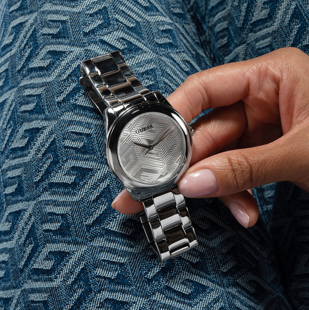 Guess Cubed Analog Silver Dial Silver Steel Strap Watch For Women - GW0606L1 Buy Now By Guess