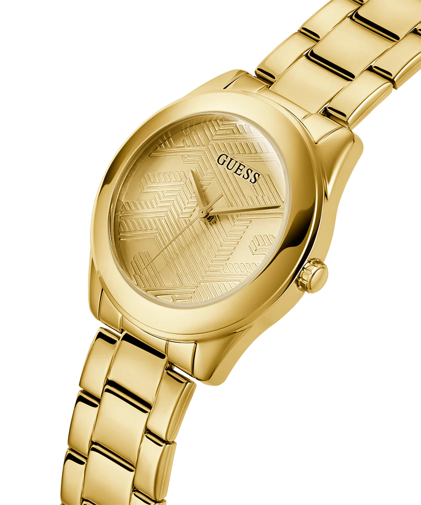Guess Cubed Analog Gold Dial Gold Steel Strap Watch For Women - GW0606L2 Buy Now By Guess