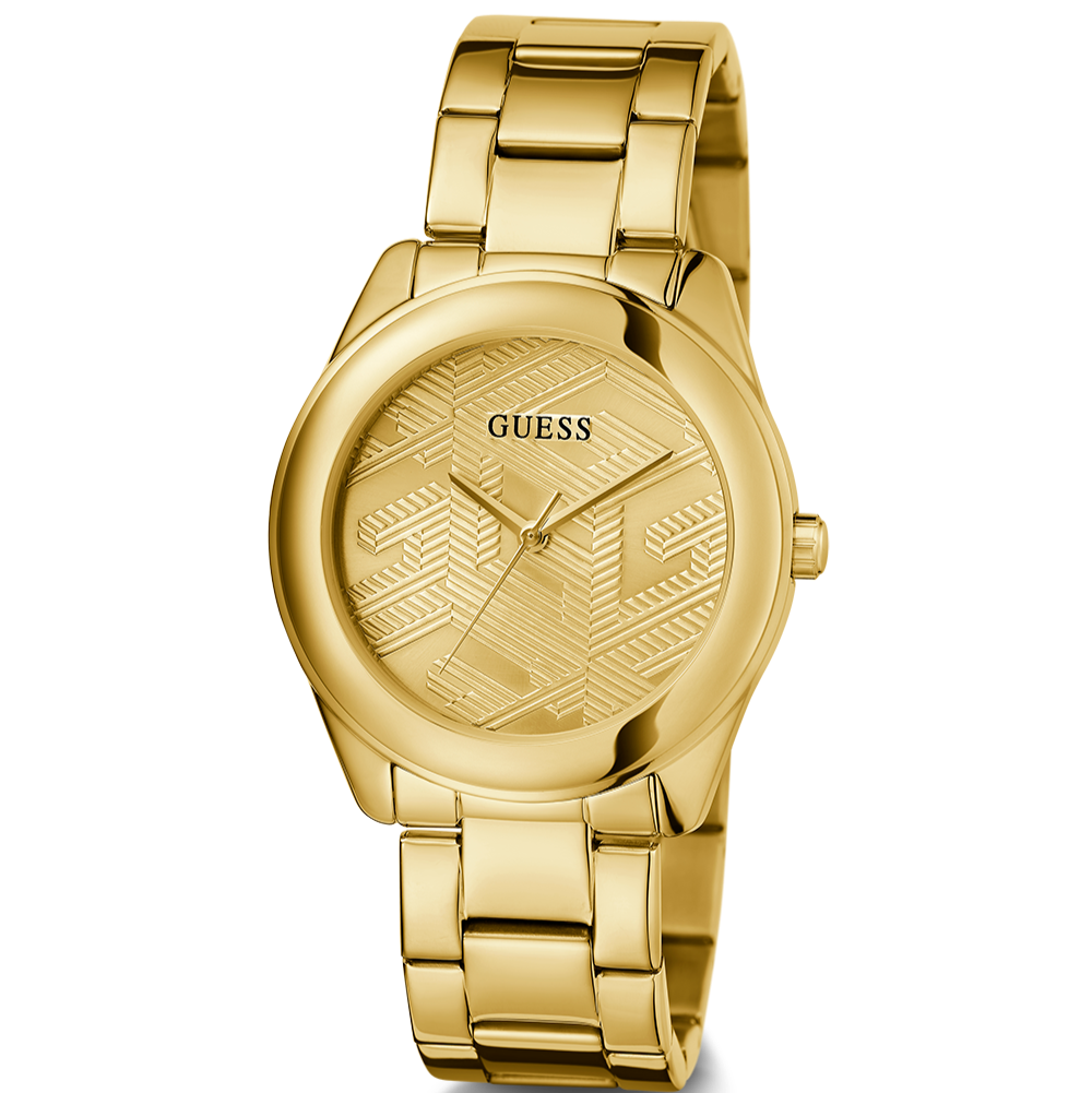 Guess Cubed Analog Gold Dial Gold Steel Strap Watch For Women - GW0606L2 Buy Now By Guess