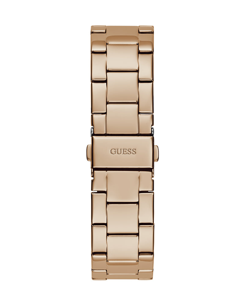 Guess Cubed Analog Black Dial Rose Gold Steel Strap Watch For Women - GW0607L3 Buy Now By Guess