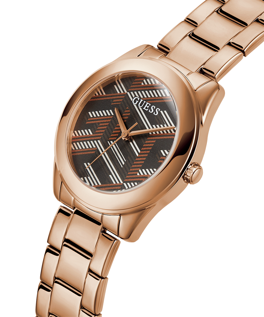 Guess Cubed Analog Black Dial Rose Gold Steel Strap Watch For Women - GW0607L3 Buy Now By Guess