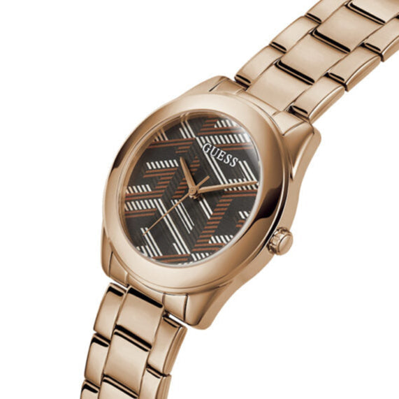 Guess Cubed Analog Black Dial Rose Gold Steel Strap Watch For Women - GW0607L3 Buy Now By Guess