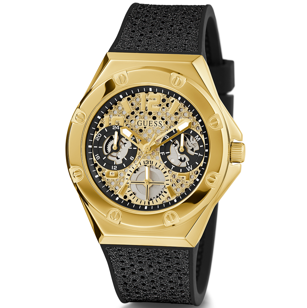 Guess Asteria Multifunction Gold Dial Black Rubber Strap Watch For Women - GW0620L2 Buy Now By Guess