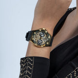 Guess Asteria Multifunction Gold Dial Black Rubber Strap Watch For Women - GW0620L2