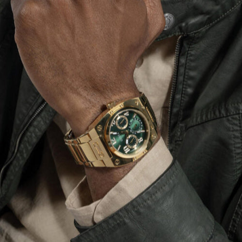 Guess Trend Analog Green Dial Gold Steel Strap Watch For Men - GW0624G2 Buy Now By Guess