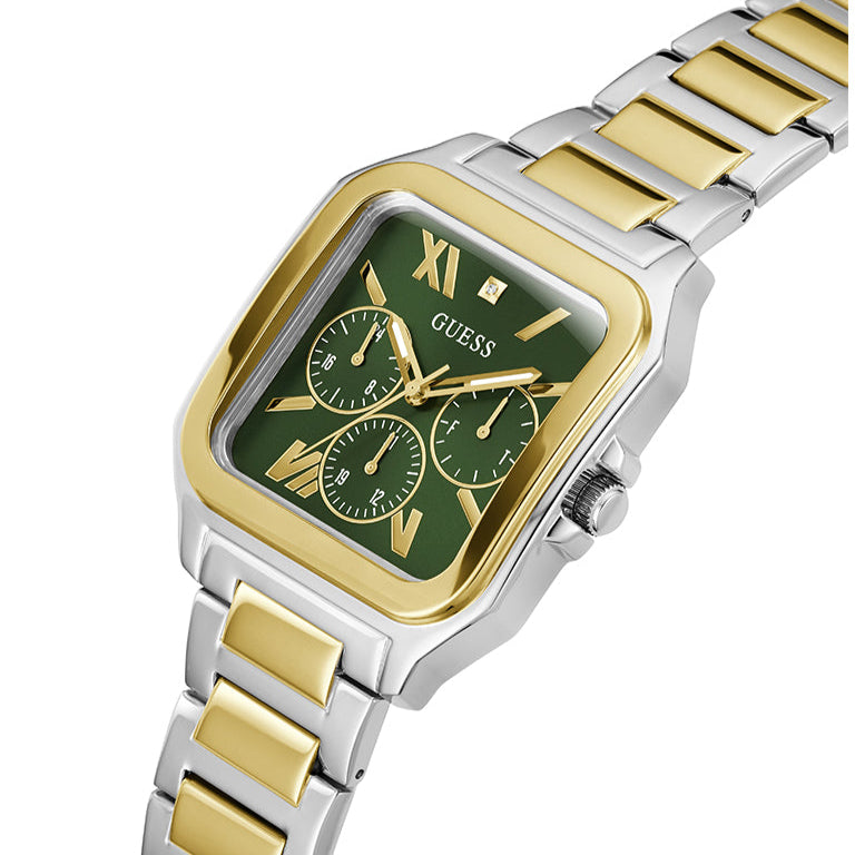 Guess Dress Chronograph Multifunction Green Dial Two Tone Steel Strap Watch For Men - GW0631G1 Buy Now By Guess