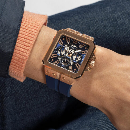 Guess Leo Chronograph Blue Dial Blue Silicone Strap Watch For Men - GW0637G3 Buy Now By Guess