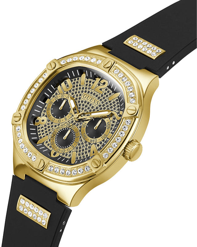 Guess Duke Crystals Black Dial Black Silicone Strap Watch For Men - GW0641G2 Buy Now By Guess