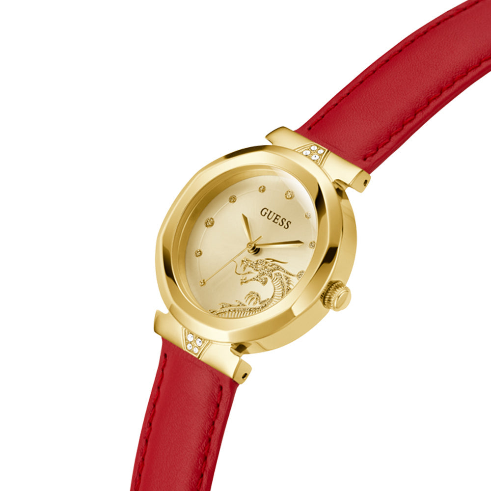 Guess Trend Dragon Gold Dial Red Leather Strap Watch For Women - GW0646L1 Buy Now By Guess