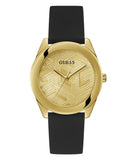 Guess Cubed Analog Gold Dial Black Silicone Strap Watch For Women - GW0665L1 Buy Now By Guess