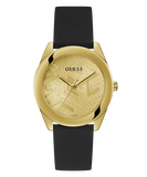 Guess Cubed Analog Gold Dial Black Silicone Strap Watch For Women - GW0665L1 Buy Now By Guess