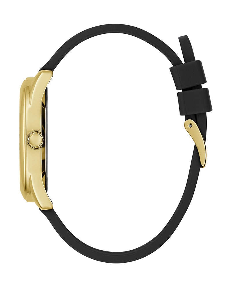 Guess Cubed Analog Gold Dial Black Silicone Strap Watch For Women - GW0665L1 Buy Now By Guess
