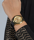 Guess Cubed Analog Gold Dial Black Silicone Strap Watch For Women - GW0665L1 Buy Now By Guess