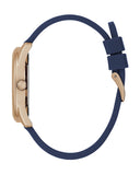 Guess Cubed Analog Rose Gold Dial Blue Leather Strap Watch For Women - GW0665L2 Buy Now By Guess