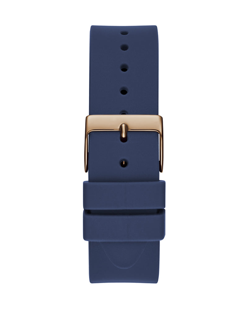 Guess Cubed Analog Rose Gold Dial Blue Leather Strap Watch For Women - GW0665L2 Buy Now By Guess