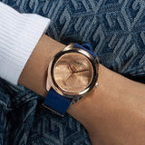 Guess Cubed Analog Rose Gold Dial Blue Leather Strap Watch For Women - GW0665L2 Buy Now By Guess