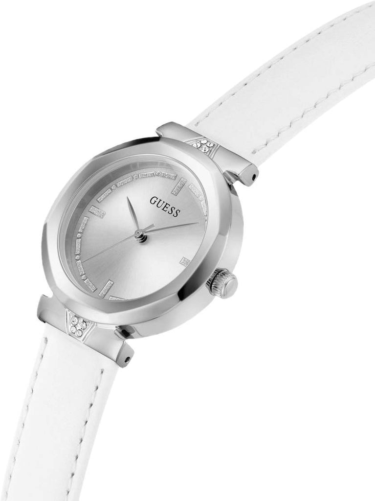 Guess Rumour Silver Dial White Leather Strap Watch For Women - GW0689L1 Buy Now By Guess