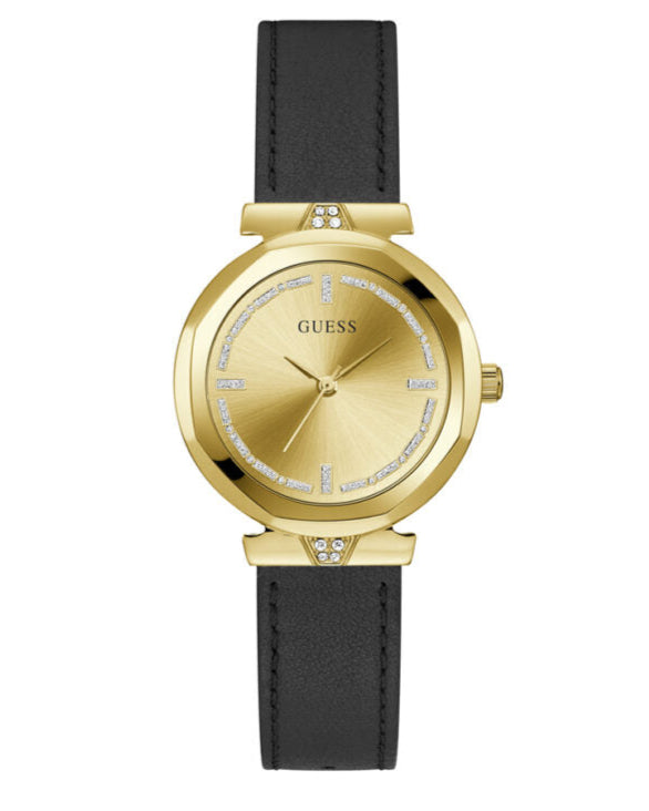 Guess Rumour Quartz Gold Dial Black Leather Strap Watch For Women - GW0689L2 Buy Now By Guess