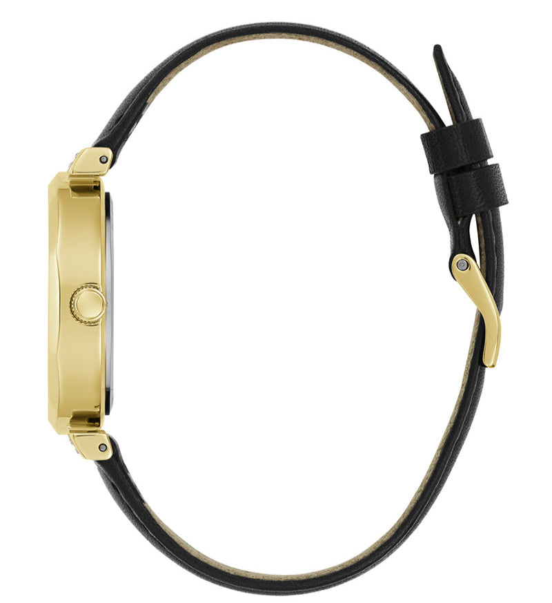 Guess Rumour Quartz Gold Dial Black Leather Strap Watch For Women - GW0689L2 Buy Now By Guess