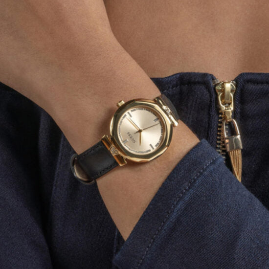 Guess Rumour Quartz Gold Dial Black Leather Strap Watch For Women - GW0689L2 Buy Now By Guess