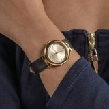 Guess Rumour Quartz Gold Dial Black Leather Strap Watch For Women - GW0689L2 Buy Now By Guess