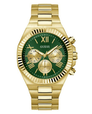 Guess Equity Analog Green Dial Gold Steel Strap Watch For Men - GW0703G2 Buy Now By Guess