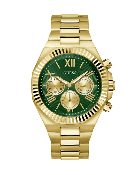 Guess Equity Analog Green Dial Gold Steel Strap Watch For Men - GW0703G2 Buy Now By Guess