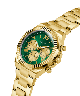 Guess Equity Analog Green Dial Gold Steel Strap Watch For Men - GW0703G2 Buy Now By Guess