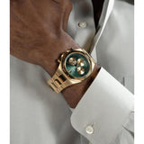 Guess Equity Analog Green Dial Gold Steel Strap Watch For Men - GW0703G2 Buy Now By Guess