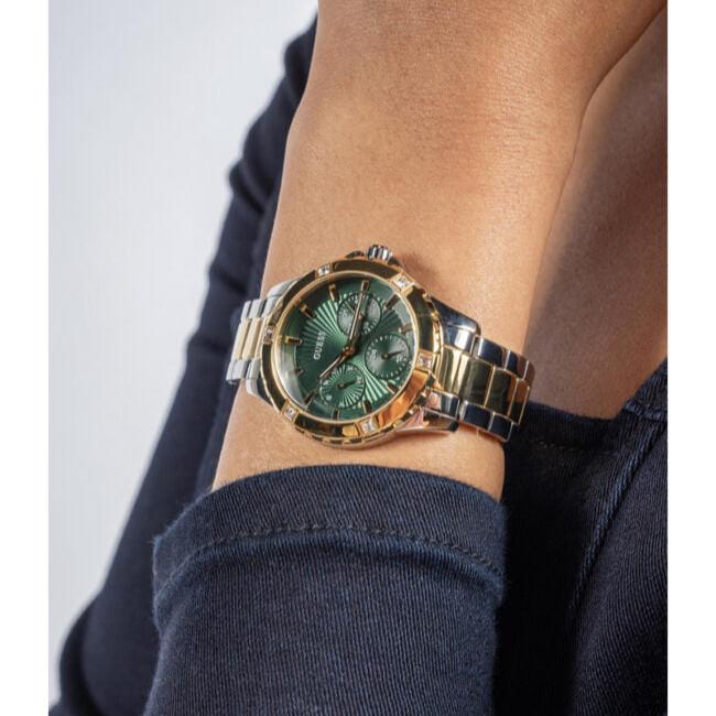 Guess Mist Analog Green Dial Two Tone Steel Strap Watch For Women - GW0723L1 Buy Now By Guess