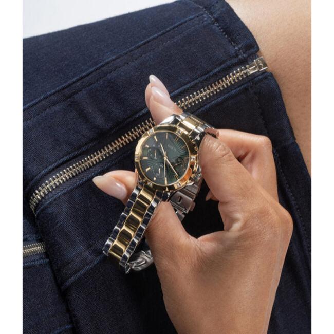 Guess Mist Analog Green Dial Two Tone Steel Strap Watch For Women - GW0723L1 Buy Now By Guess
