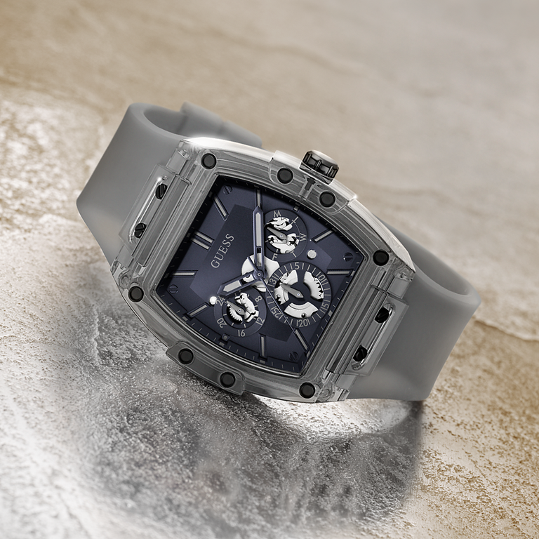 Guess Phoenix Multifunction Black Dial Grey Silicone Strap Watch For Men - GW0203G9 Buy Now By Guess