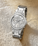 Guess Moonlight Multi Function Diamonds Silver Dial Silver Steel Strap Watch for Women - GW0320L1 Buy Now By Guess