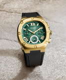 Guess Headliner Multifunction Green Dial Black Silicone Strap Watch For Men - GW0571G3 Buy Now By Guess