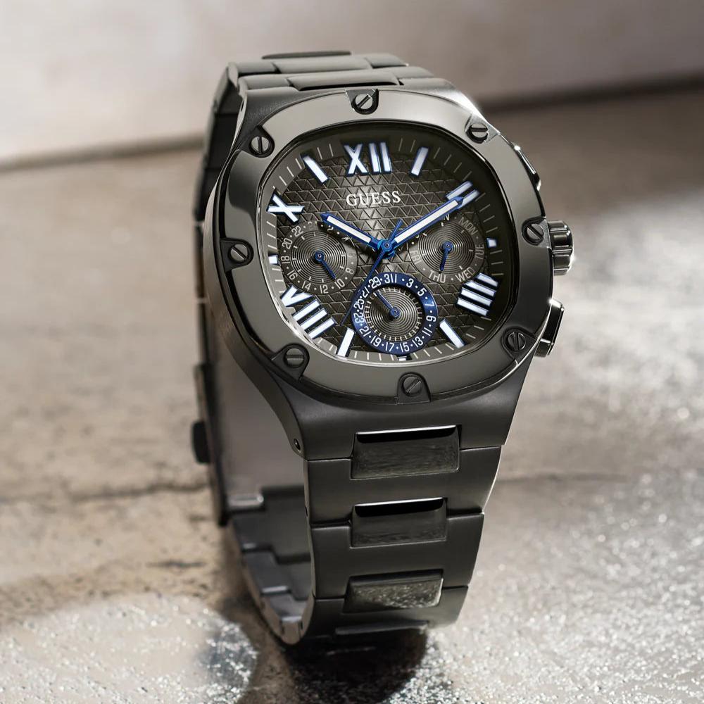 Guess Headliner Quartz Black Dial Grey Steel Strap Watch For Men - GW0572G5 Buy Now By Guess