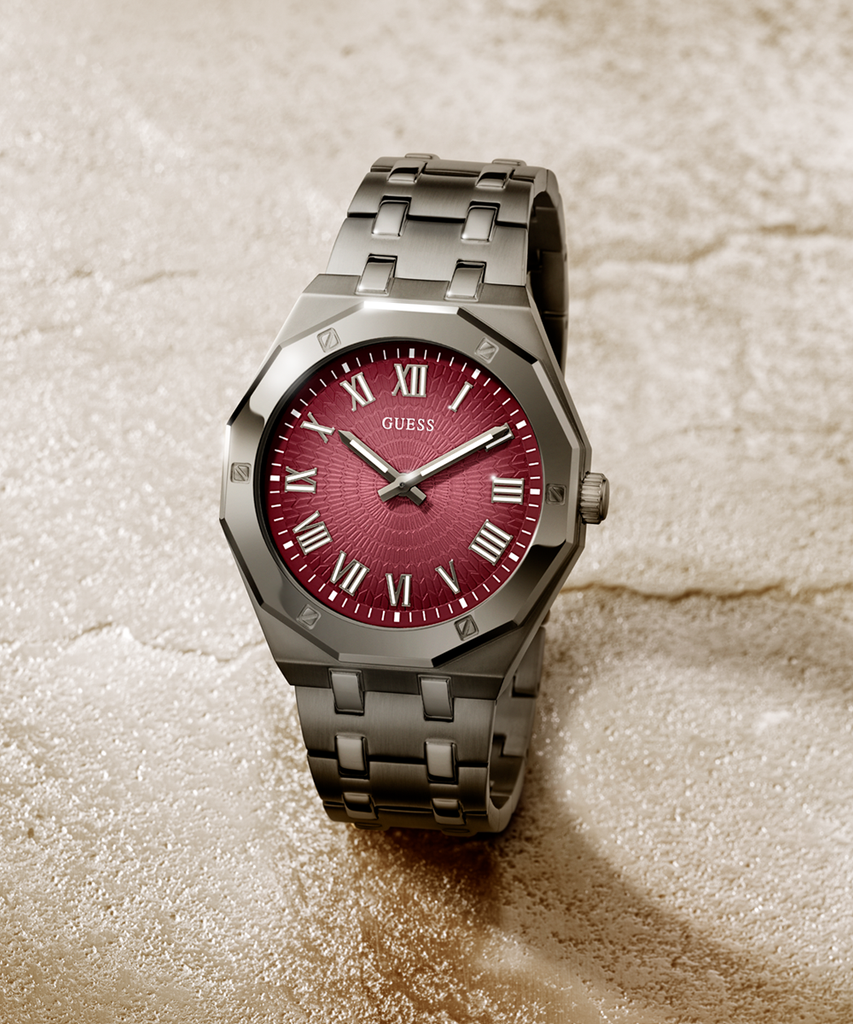 Guess Asset Quartz Red Dial Black Steel Strap Watch For Men - GW0575G5 Buy Now By Guess