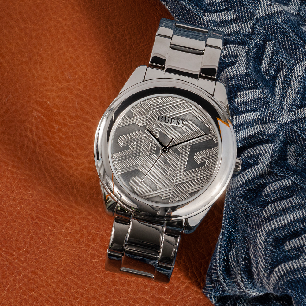 Guess Cubed Analog Silver Dial Silver Steel Strap Watch For Women - GW0606L1 Buy Now By Guess