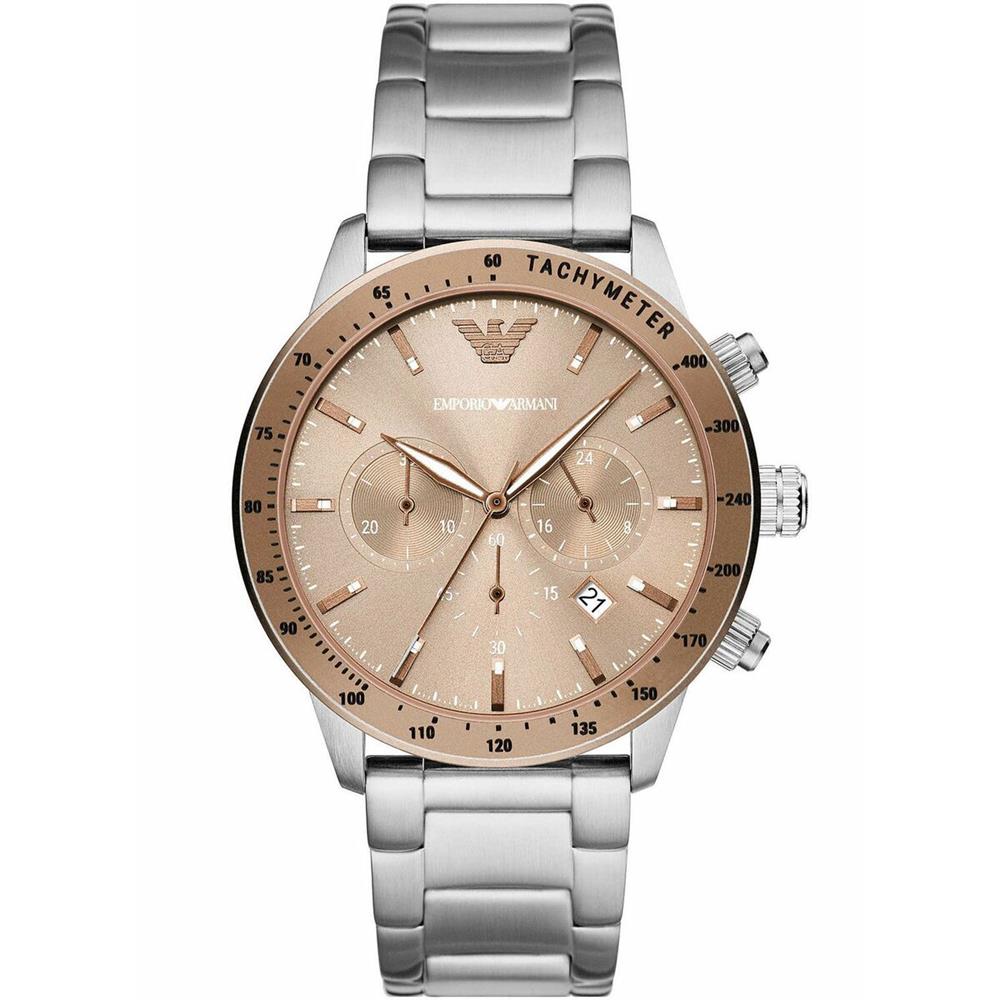 Emporio Armani Mario Chronograph Beige Dial Silver Steel Strap Watch For Men - AR11352 Buy Now By Emporio Armani