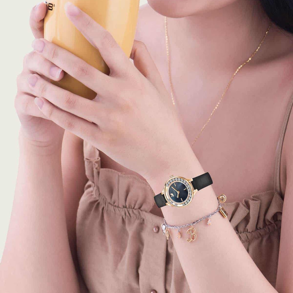 Swarovski Lovely Crystals Analog Black Dial Black Leather Strap Watch for Women - 5301877 Buy Now By Swarovski