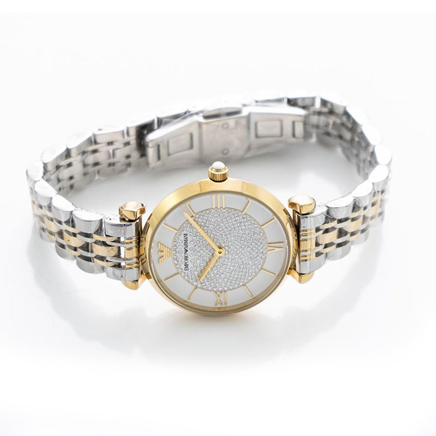 Emporio Armani Gianni T Bar Analog White Dial Two Tone Steel Strap Watch For Women - AR2076 Buy Now By Emporio Armani