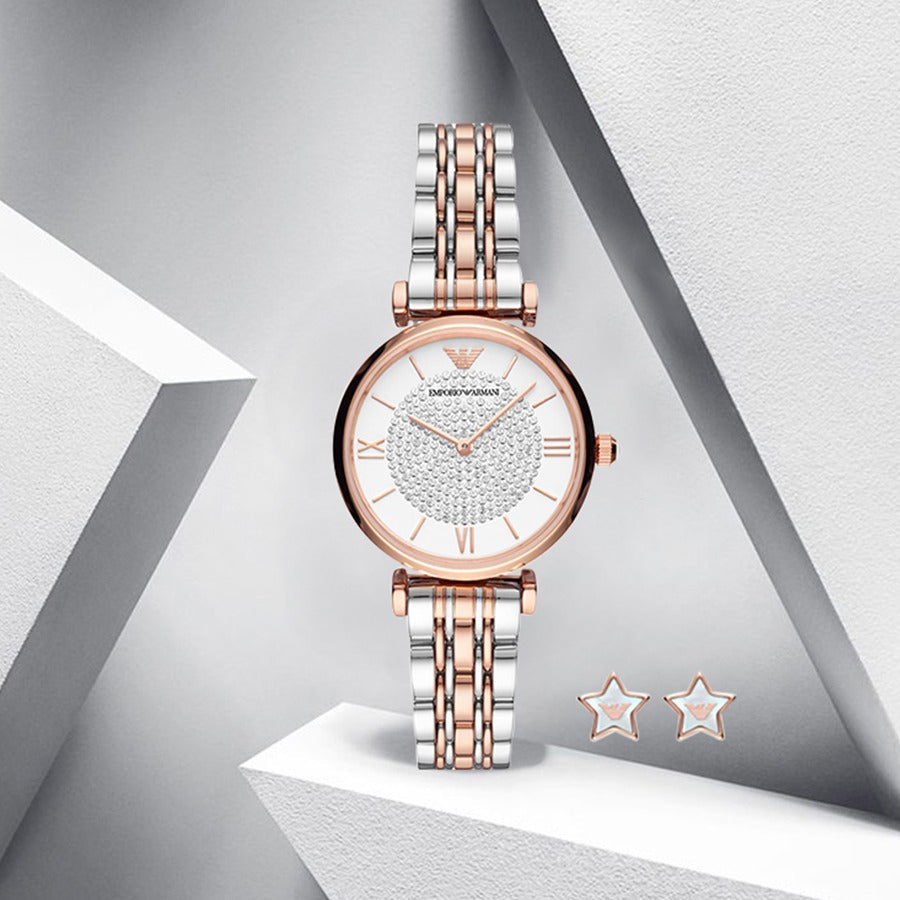 Emporio Armani Gianni T Bar Quartz White Dial Two Tone Steel Strap Watch For Women - AR80035 Buy Now By Emporio Armani