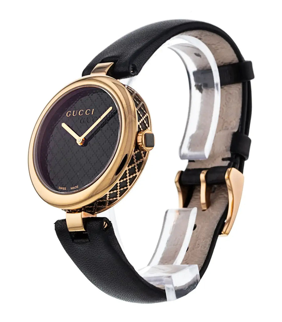 Gucci Diamantissima Quartz Black Dial Black Leather Strap Watch for Women - YA141401 Buy Now By Gucci