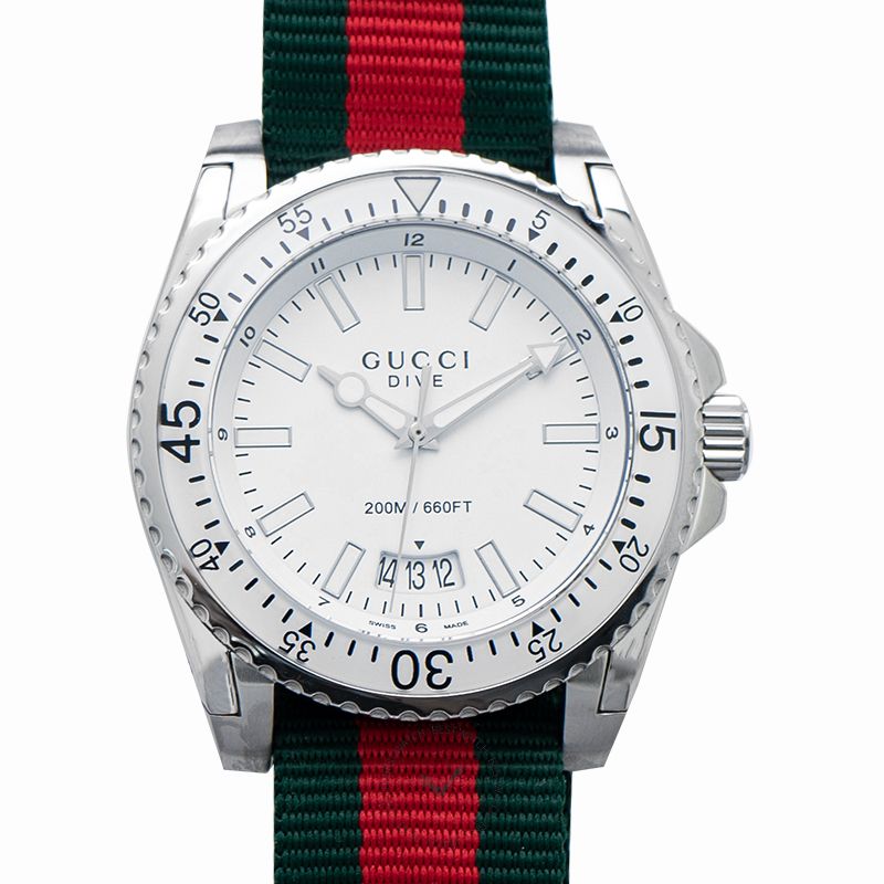 Gucci Dive White Dial Red & Green Nylon Strap Watch For Men - YA136207 Buy Now By Gucci
