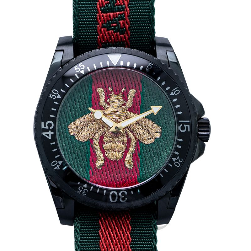 Gucci Dive Green & Red Dial Green & Red Nylon Strap Watch For Men - YA136216 Buy Now By Gucci