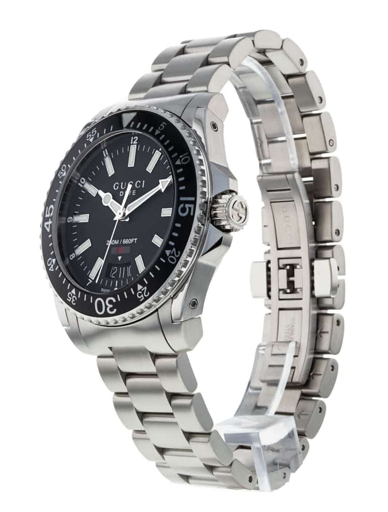 Gucci Dive Quartz Black Dial Silver Steel Strap Watch For Men - YA136301 Buy Now By Gucci