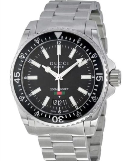 Gucci Dive Quartz Black Dial Silver Steel Strap Watch For Men - YA136301 Buy Now By Gucci