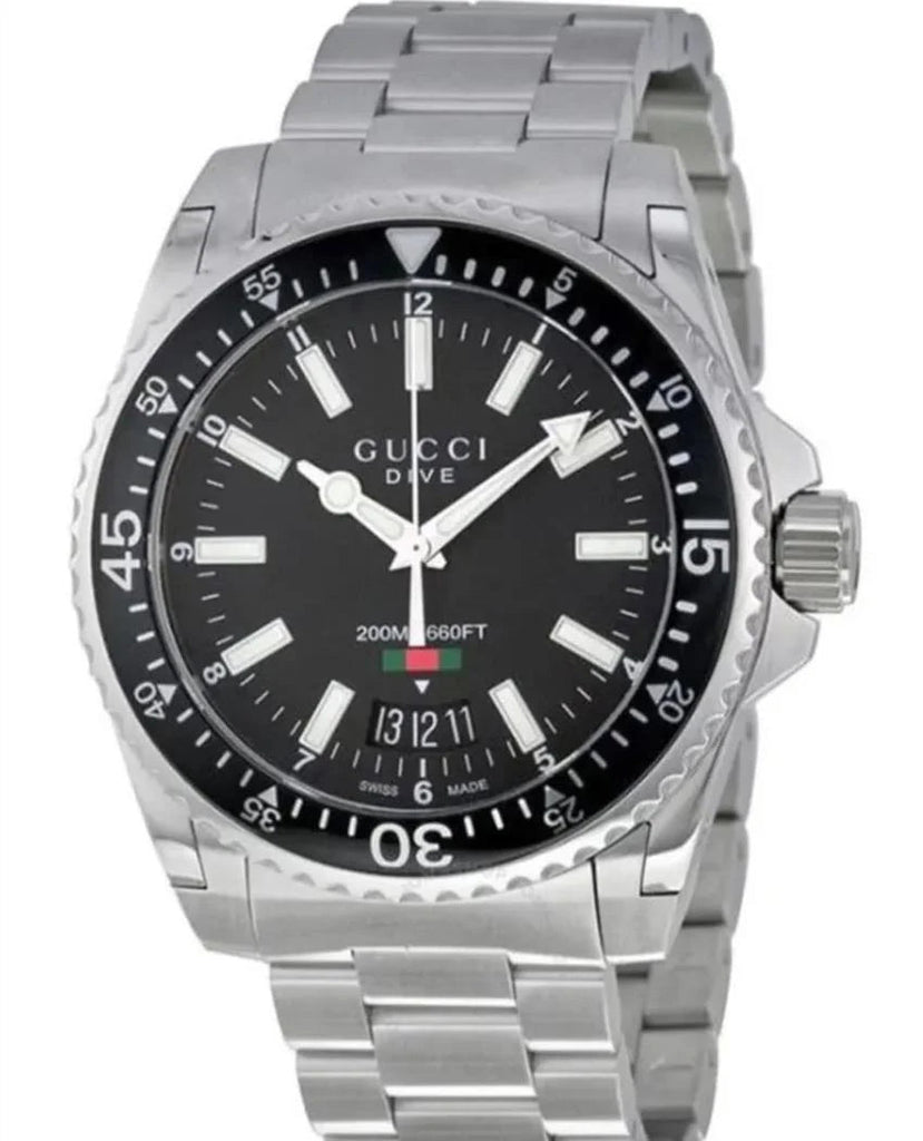 Gucci Dive Quartz Black Dial Silver Steel Strap Watch For Men - YA136301A Buy Now By Gucci
