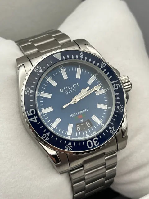 Gucci Dive Quartz Blue Dial Silver Steel Strap Watch For Men - YA136311 Buy Now By Gucci