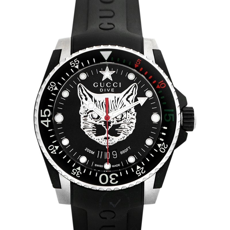 Gucci Dive Feline Black Dial Black Rubber Strap Watch For Men - YA136320 Buy Now By Gucci