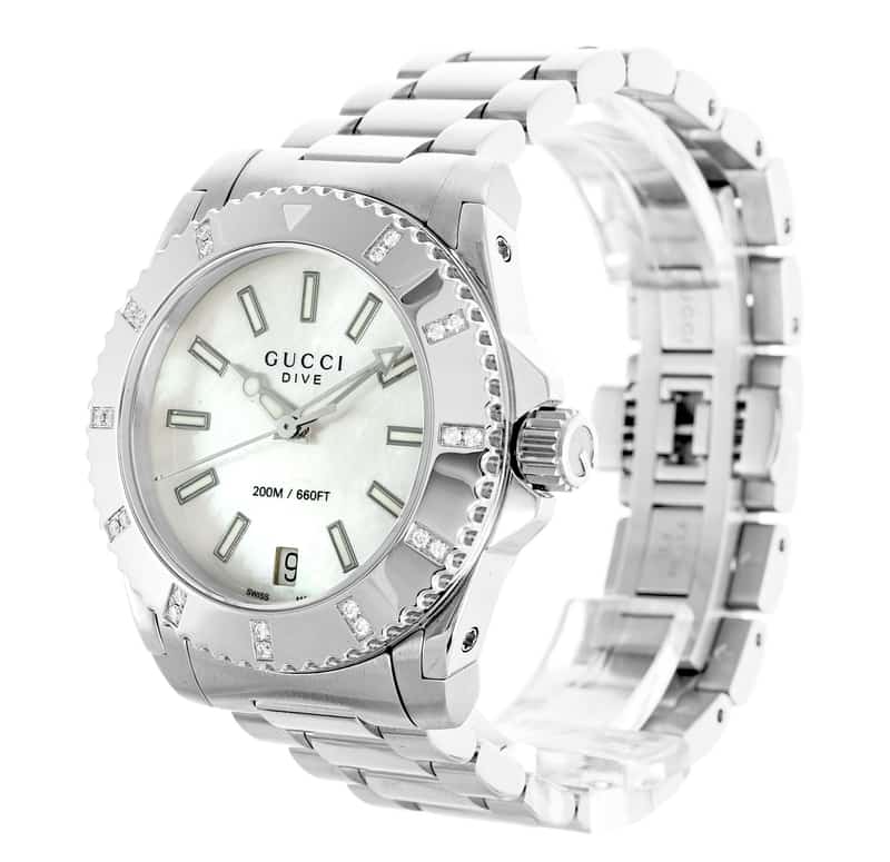 Gucci Dive Mother of Pearl Diamonds Dial Watch For Women - YA136405 Buy Now By Gucci
